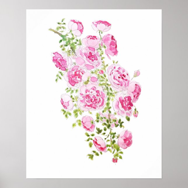 abstract pink rose ink and  watercolor  poster (Front)