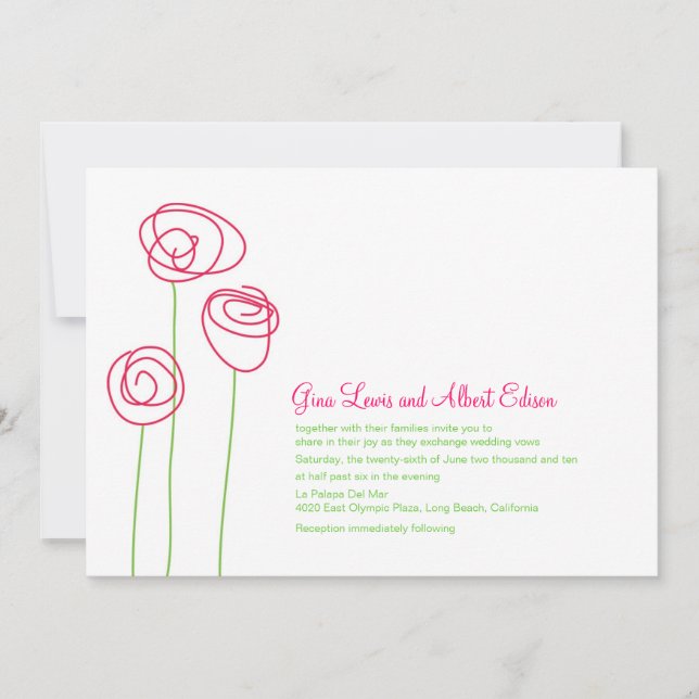 Abstract Pink Roses Wedding Invitation (Front)