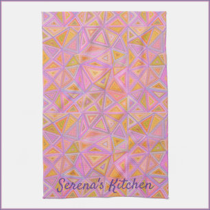 Abstract Pink Shapes Pattern Tea Towel