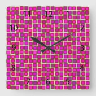 Abstract Pink Squares Pattern Square Wall Clock