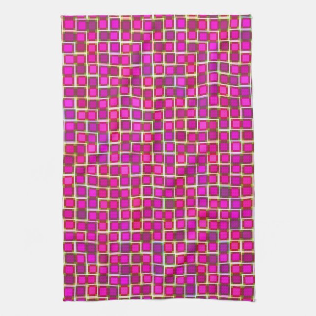 Abstract Pink Squares Pattern Tea Towel (Vertical)