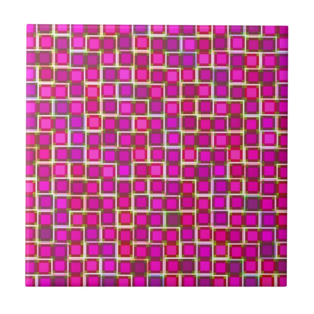 Abstract Pink Squares Pattern Tile (Front)