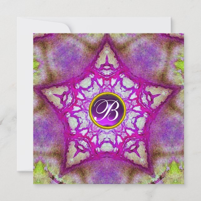 ABSTRACT PINK STAR  PURPLE AMETHYST MONOGRAM INVITATION (Front)