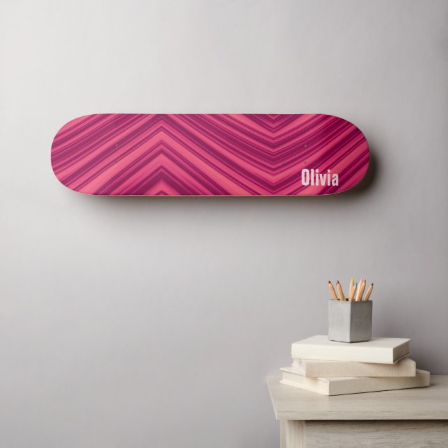 Abstract Pink Striped Pattern with Name Template Skateboard (Wall Art (Horz))