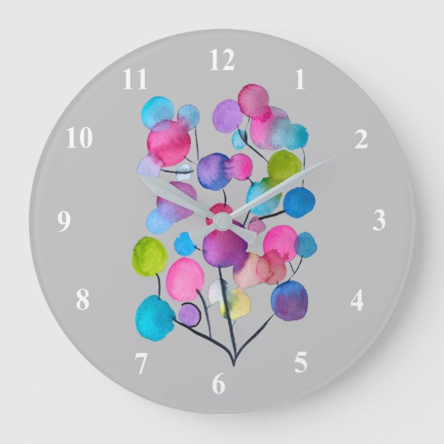 Abstract pink Summer Tree art Large Clock (Front)