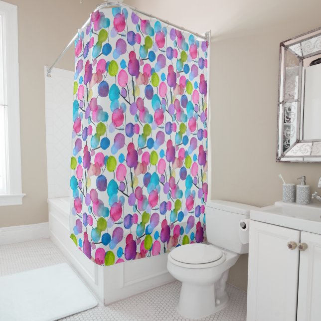 Abstract pink Summer Tree art Shower Curtain (In Situ)