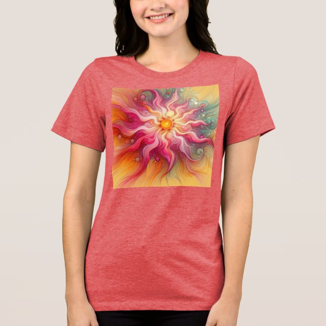 Abstract Pink Sun Rays Landscape Tri-Blend Shirt (Front)