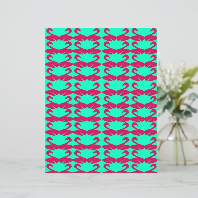 Abstract Pink Swan on Teal scrapbook paper (Standing Front)
