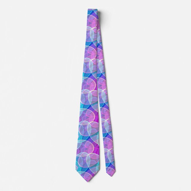 Abstract Pink Teal Blue Bubble Circle Pattern Tie (Front)