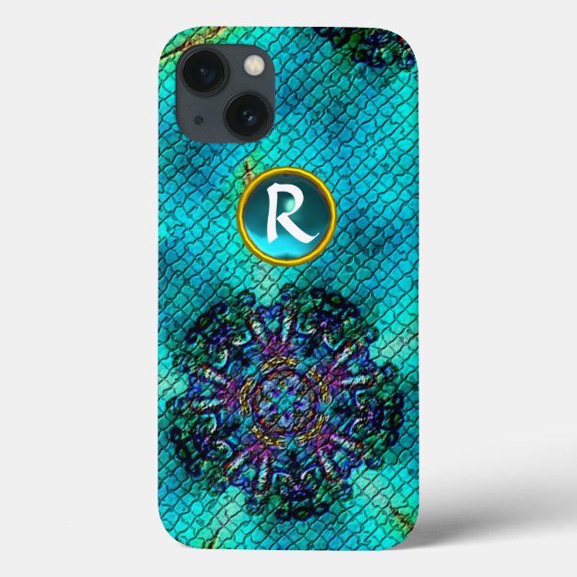 ABSTRACT PINK TEAL BLUE MOSAIC STAR GEM MONOGRAM Case-Mate iPhone CASE (Back)