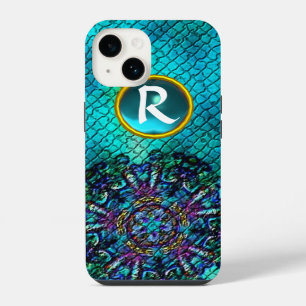 ABSTRACT PINK TEAL BLUE MOSAIC STAR GEM MONOGRAM iPhone 14 CASE