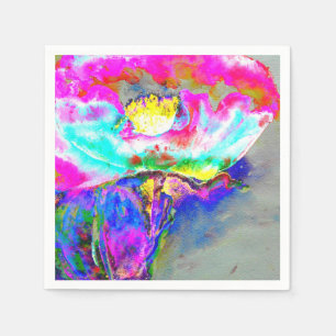 Abstract pink teal floral watercolor painting napkin