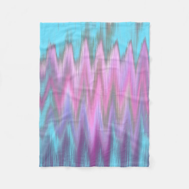 Abstract Pink Teal Girly Ikat Chevron Zigzag Fleece Blanket (Front)