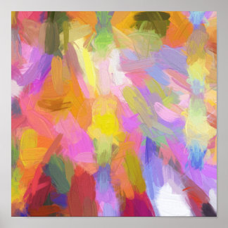 Abstract pink teal orange paint brushstrokes poster