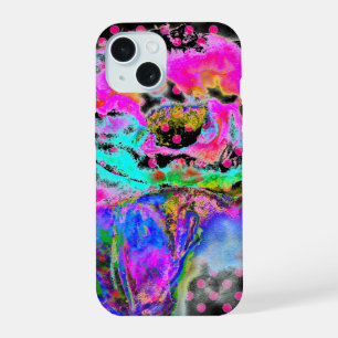 Abstract pink teal watercolor floral polka dots iPhone 15 case