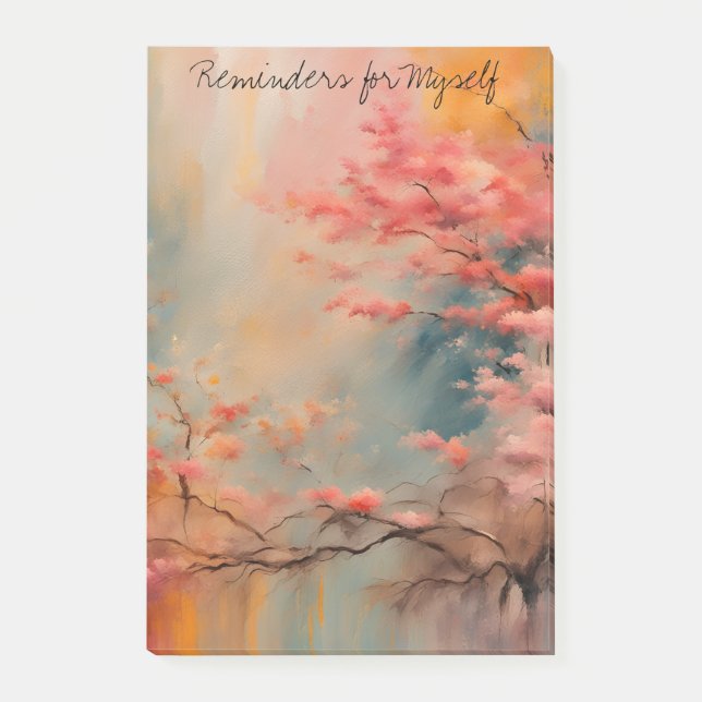 Abstract Pink Trees in Bloom Wabi-Sabi Landscape Post-it Notes (Front)