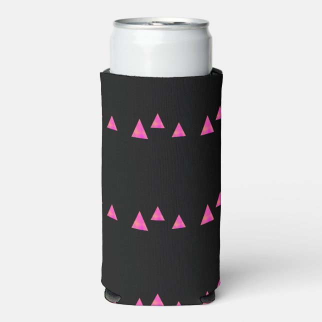 Abstract pink triangles on black seltzer can cooler (Seltzer Front)