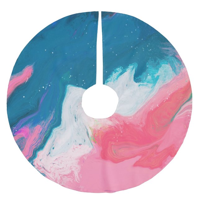 Abstract pink, turquoise: marble paint background brushed polyester tree skirt (Front)