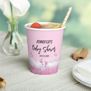 Abstract Pink Watercolor Baby Shower Paper Cups