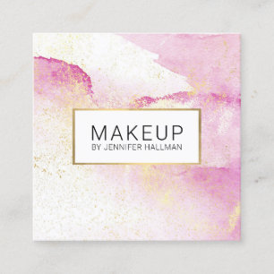 Abstract Pink Watercolor Faux Gold Dust Square Business Card