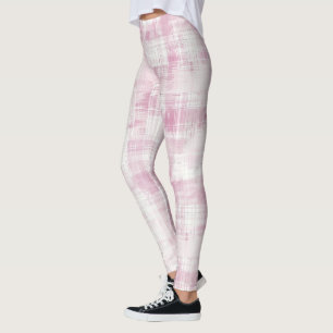 Abstract Pink White Plaid Stripes Leggings