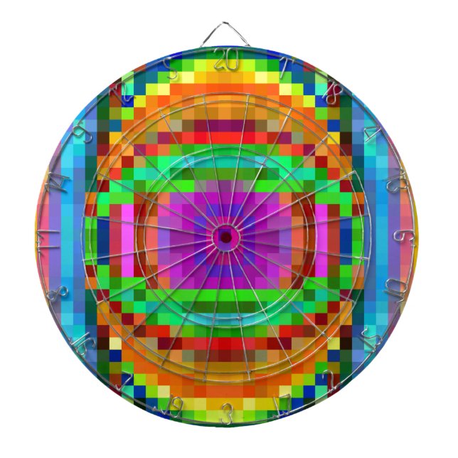 Abstract Pixel Art Colourful Mosaic Dartboard (Front)