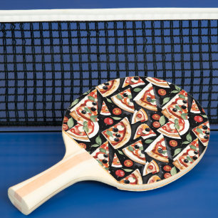 Abstract Pizza Slices On A Black Background Ping Pong Paddle