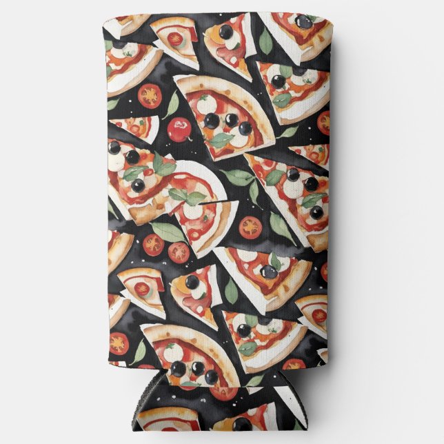 Abstract Pizza Slices On A Black Background Seltzer Can Cooler (Front)