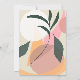 Abstract Plant Illustration Shapes Pink Greenery  Invitation
