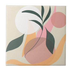 Abstract Plant Illustration Shapes Pink Greenery Tile