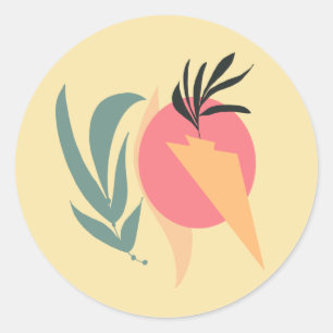 Abstract Plant Illustration Shapes Pink Yellow Classic Round Sticker