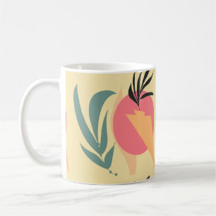 Abstract Plant Illustration Shapes Pink Yellow    Coffee Mug