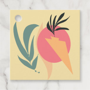 Abstract Plant Illustration Shapes Pink Yellow Favour Tags