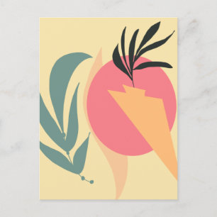 Abstract Plant Illustration Shapes Pink Yellow Postcard
