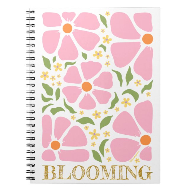 Abstract Playful Pink Flowers Notebook (Front)