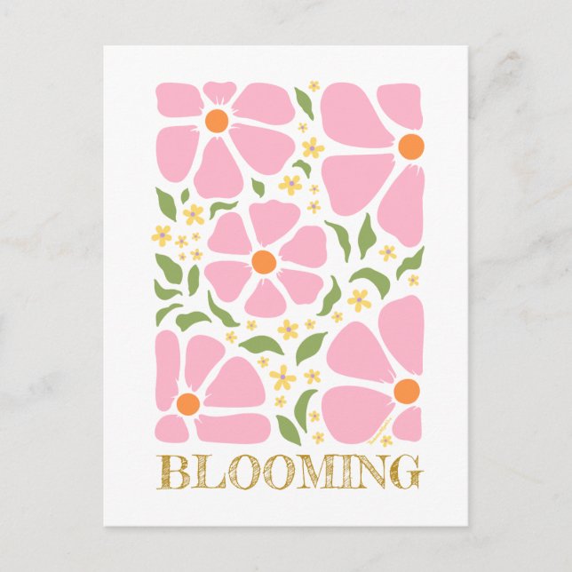 Abstract Playful Pink Flowers Postcard (Front)