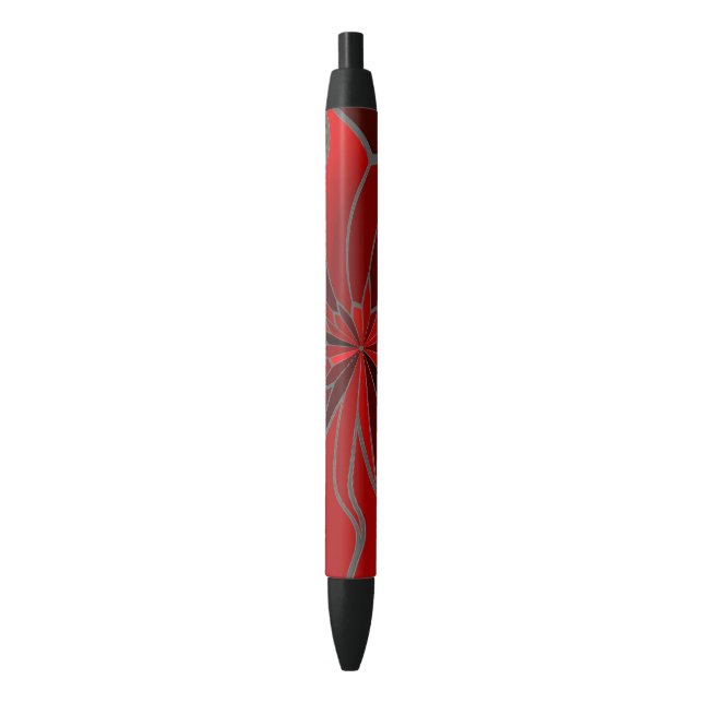 Abstract Poinsettia Black Ink Pen (Front Vertical)