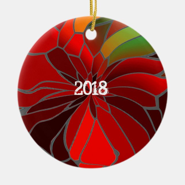 Abstract Poinsettia Ceramic Tree Decoration (Front)