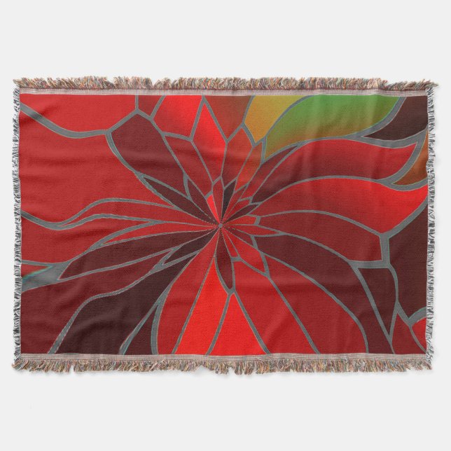 Abstract Poinsettia Throw Blanket (Front)