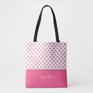 Abstract polka dots pink texture.Text. Tote Bag