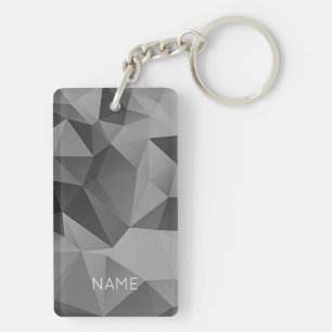 Abstract Poly Geometric Grey Design NAME Cool Key Ring