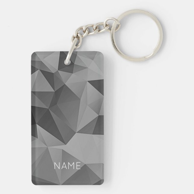 Abstract Poly Geometric Grey Design NAME Cool Key Ring (Back)