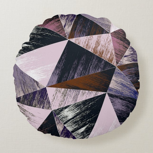 Abstract polygon pattern, colourful triangles. round cushion (Front)