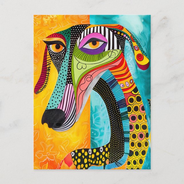 Abstract pop-art dog faces in cheerful colors postcard (Front)