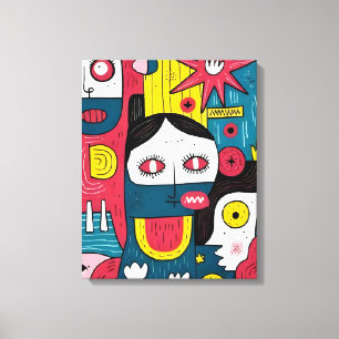 Abstract Pop Art Faces – Modern Doodle Expression Canvas Print