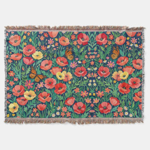 Abstract Poppies Monarch Butterflies Blankets