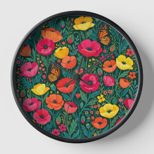 Abstract Poppies Monarch Garden Art Clocks