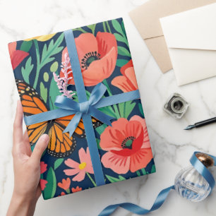 Abstract Poppies Monarch Wrapping Paper