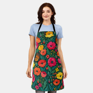 Abstract Poppies & Monarchs Apron