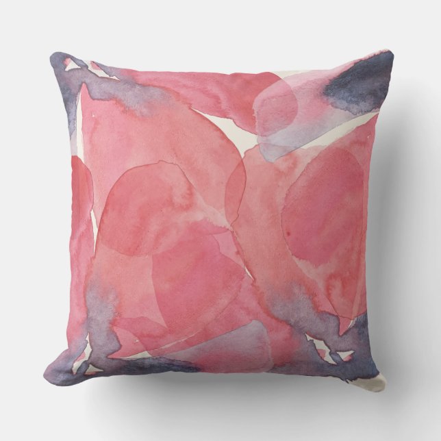 Abstract Poppy Chic Watercolor On Blush Cushion (Front)